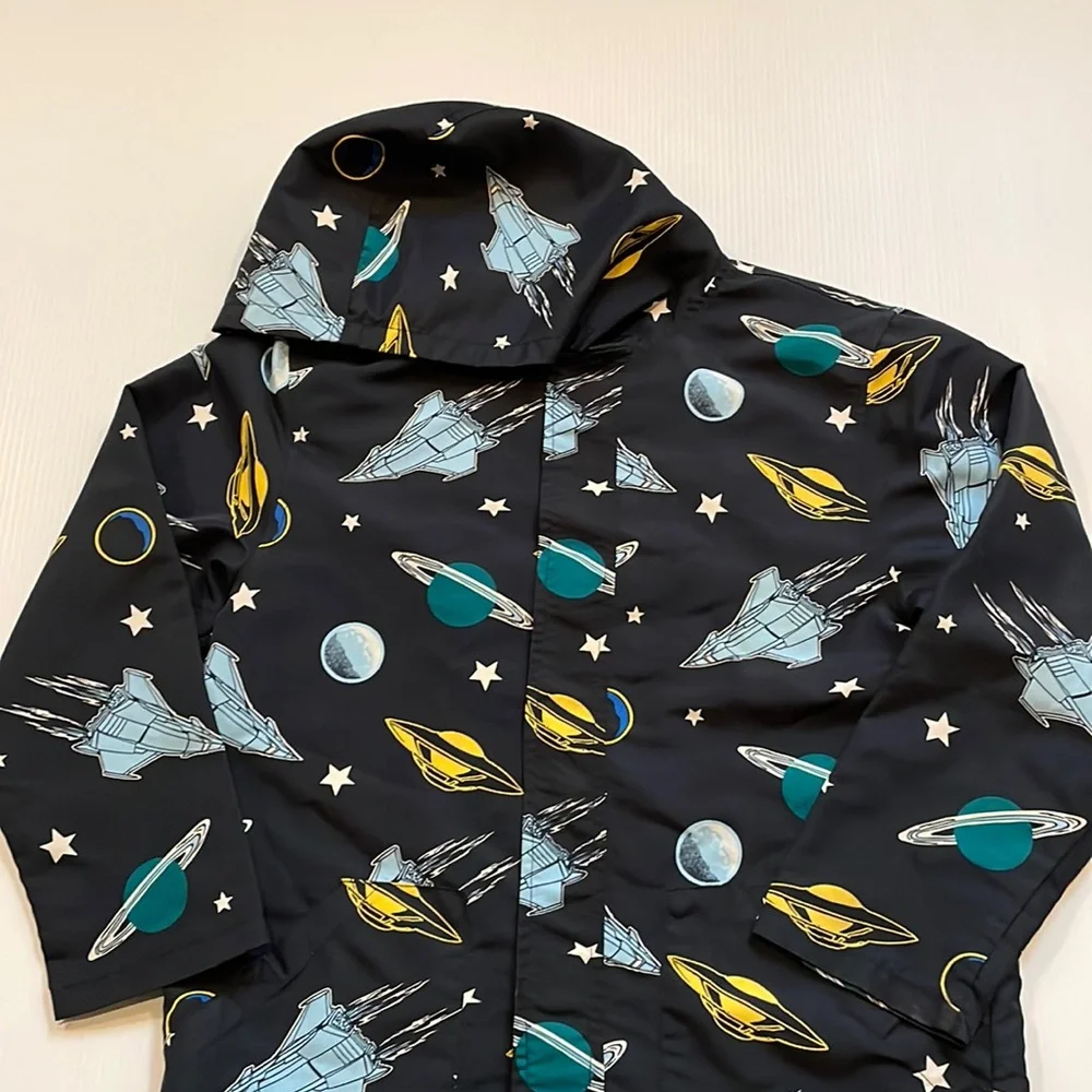 Gymboree light weight hooded jacket.  Planets and spaceships.  Boys size large